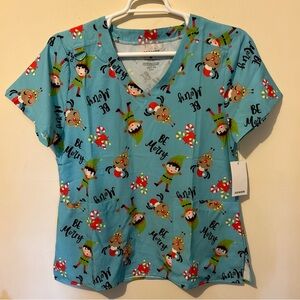 Joe Boxer Scrubs Women’s Large Top Shirt Pockets Medical Dental Workwear Holiday